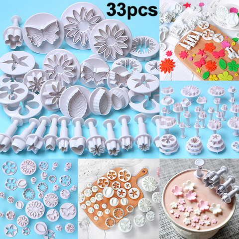 33 unids/set herramientas de Decoración de Pastel cortadoras de émbolo para Fondant herramientas Cookie molde para pastel y galletas de La Flor accesorios de repostería ► Foto 1/6