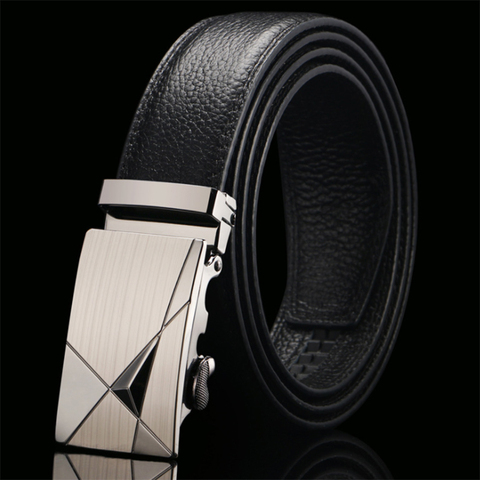 CKMN-Cinturón de piel auténtica con hebilla automática para hombre, Cinturón de piel de lujo, color negro, gran oferta ► Foto 1/6