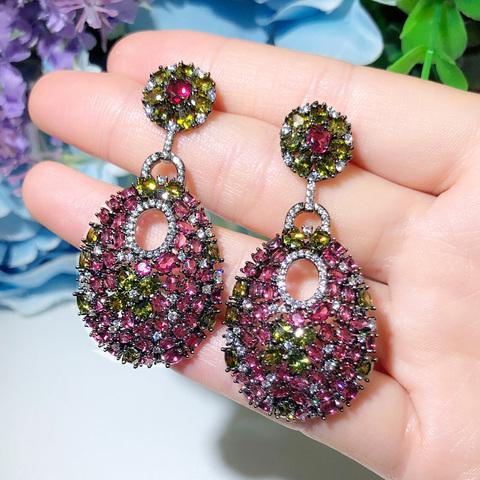 CWWZircons-pendientes modernos encantadores de circonia cúbica para mujer, aretes largos de gota de color rojo rosa para mujer, joyería para fiesta y boda CZ699 ► Foto 1/6