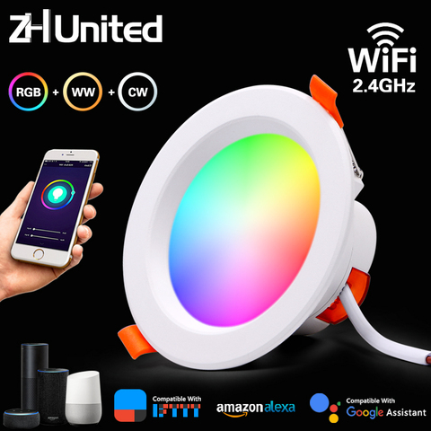 Luz LED vertical hacia abajo con wifi, iluminación inteligente con atenuación de punto redondo, 5W, 7W, 9W, RGB, cálida y fresca, cambia de color, funciona con Alexa y Google Home ► Foto 1/6