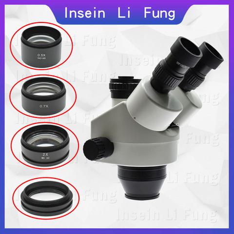 Microscopio Binocular Trinocular 0,5X 0,7x 2X, microscopio estéreo, lente de objetivo auxiliar, lente Barlow, aumento de la distancia de trabajo ► Foto 1/6