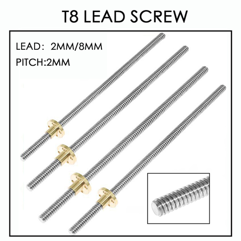 Tornillo de plomo para impresora 3D, tuerca para Reprap, OD, 8mm, 2mm/8mm, 200mm, 250mm, 300mm, 350mm, 400mm, 450mm, 500mm ► Foto 1/6