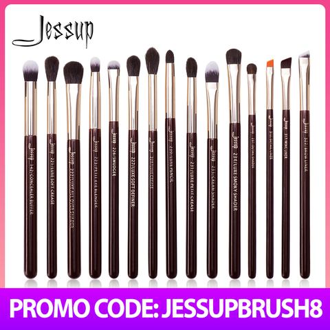 Jessup-Juego de brochas de maquillaje, 15 uds, sombra de ojos profesional, pinceles de maquillaje, sombra de ojos, delineador de ojos, mezcla de cejas, pelo de cabra ► Foto 1/6