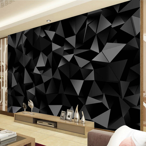 Papel pintado con foto personalizada para sala De estar, Mural De Papel De pared con diseño geométrico triangular, color negro, para decoración del hogar ► Foto 1/6