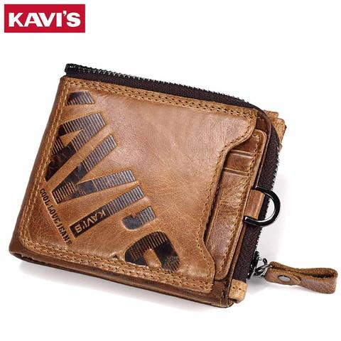 Cartera KAVIS Crazy Horse de piel auténtica para hombre, monedero para hombre, Cartera de bolsillo para hombre ► Foto 1/6