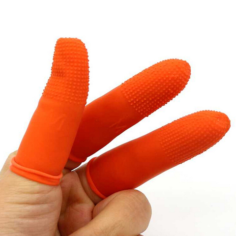 100 Uds., arte de uñas, látex, goma, guantes protectores para dedos, herramientas para las uñas, accesorios belleza niñas, naranja blanca sin polvo ► Foto 1/6