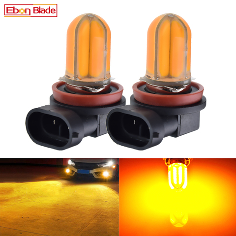 2 uds bombilla led de luz antiniebla para coche H8 H11 H16 JP carcasa de silicona amarilla naranja COB 48 SMD automóvil foco antiniebla luces de conducción 12V DC ► Foto 1/6