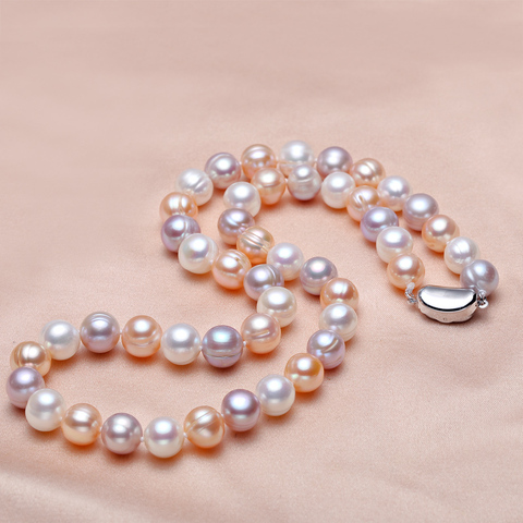 Collar de perlas naturales de agua dulce, collar de perlas con rosca de 7-8MM, cierre de plata de ley 925 ► Foto 1/6