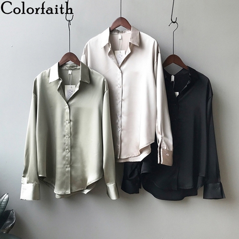 Colorfaith nuevo 2022 primavera verano Mujer de Camisas Blusas casuales 4 colores de gran tamaño de moda Oficina salvaje Tops BL0726 ► Foto 1/6