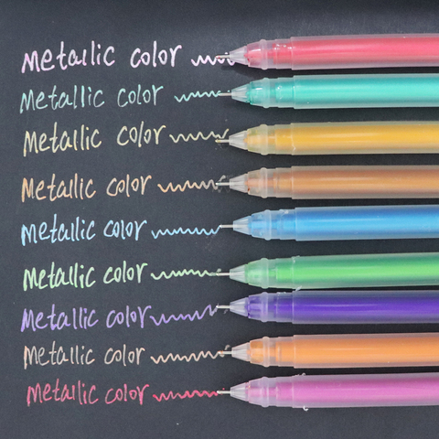 9 unids/set pluma con brillo metálico Color Flash marcador Gel plumas de dibujo álbum diario DIY Kawaii papelería: artículos ► Foto 1/6