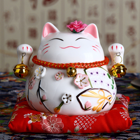 4,5 pulgadas Maneki Neko de cerámica de gato de la suerte a casa porcelana de decoración adornos regalos de empresa gato de la fortuna de la caja de dinero Fengshui arte ► Foto 1/6