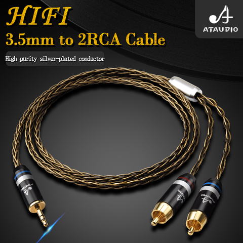 ATAUDIO-cable hifi de 3,5mm a 2rca, amplificador de PC y móvil Chapado en plata de gama alta, conexión de Jack 3,5 a Cable RCA ► Foto 1/5