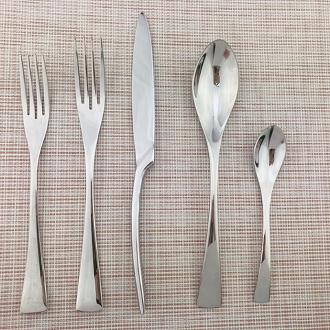 Juego de vajilla reutilizable portátil de plata, cuchillo, tenedor, cuchara, tenedor, tenedor, postre, acero inoxidable, 5 unidades ► Foto 1/5