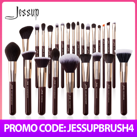 Jessup Juego de brochas de maquillaje, pelo sintético Natural profesional, base en polvo, contorno, sombra de ojos, 15-25 uds. ► Foto 1/6