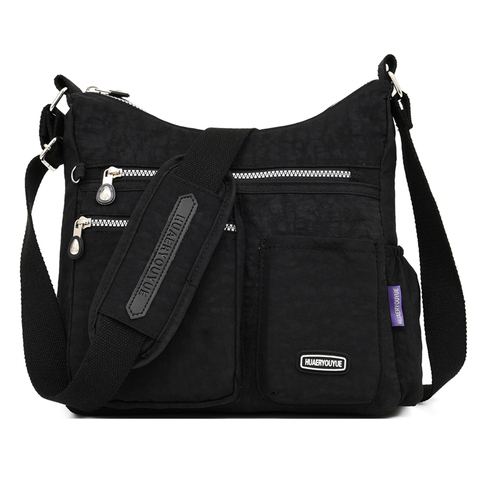 Bolso de hombro de nailon con varias cremalleras para mujer, bandolera de bolsillo, impermeable, con asa superior ► Foto 1/6