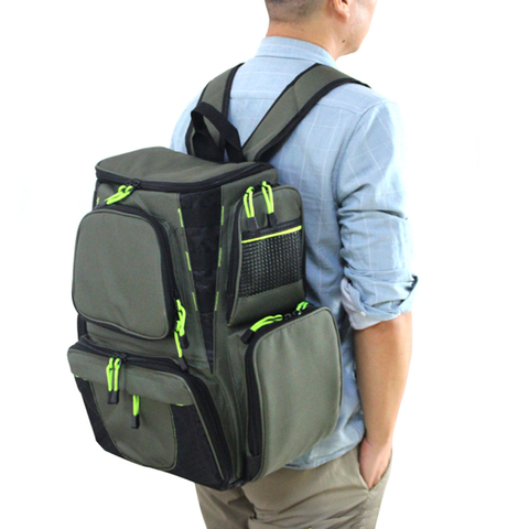 Bolsa de aparejos de pesca de gran capacidad, mochila multifuncional de 45x41x26cm para deportes al aire libre, senderismo, impermeable, X483 ► Foto 1/6