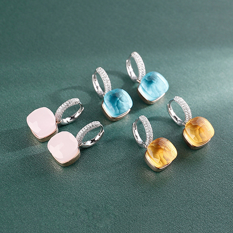 Pendientes de aro con forma de gota de agua y piedra de cristal para mujer, aretes, 22 colores, calidad superior ► Foto 1/6