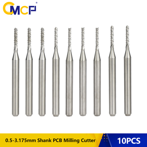 10 Uds 0,5-3.175mm PCB juego de cortadoras de fresado de carburo herramientas brocas de rebajadora de CNC PCB máquina de grabado poco 3.175mm vástago CNC final Mills ► Foto 1/6