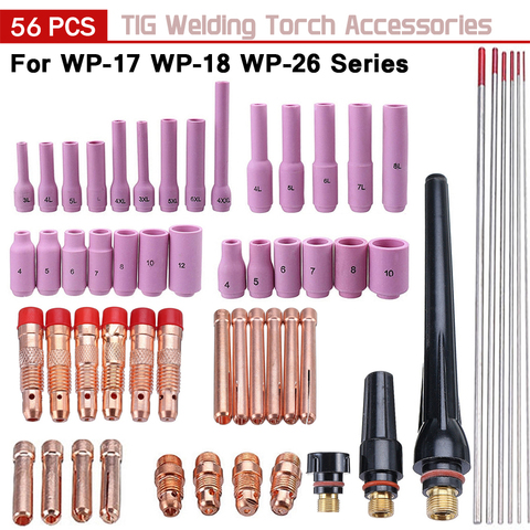 56 unids/set soplete de soldadura Tig Kit boquilla Collet volver tapas WT20 de tungsteno herramienta de accesorios para soldadura Wp17 Wp18 Wp26 ► Foto 1/5