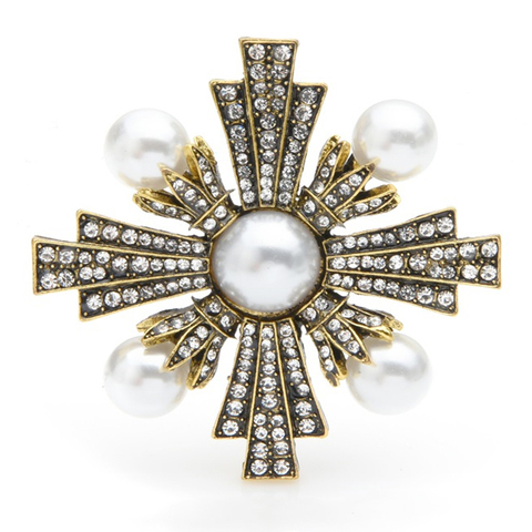 Wuli & baby-broches de Cruz de perlas Vintage para mujer, broche con diamantes de imitación Retro, estilo barroco, boda, banquete, regalos ► Foto 1/3