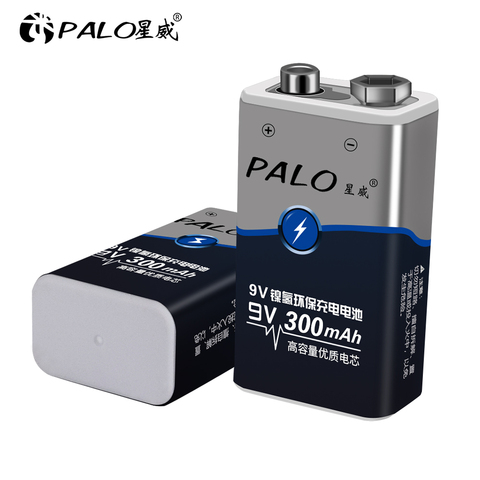 PALO 2 unids de batería de 9 V bateria 6F22 baterías secas de un solo sexo ni mh 300 mAh 9 V batería recargable para radio Cámara juguetes, etc. ► Foto 1/5