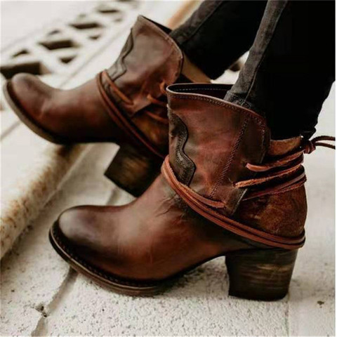 2022 nuevas Botas de cuero de las mujeres zapatos de invierno Botas para Mujer Casual primavera Botas Mujer tobillo Mujer Botas ► Foto 1/6