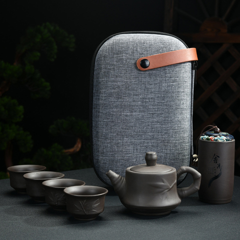 Teaware-juego de té de KungFu de arcilla púrpura, taza de té Yixing, Ceremonia de té chino infusor turen con bolsa de viaje, juegos de té para el hogar, gaiwan ► Foto 1/6