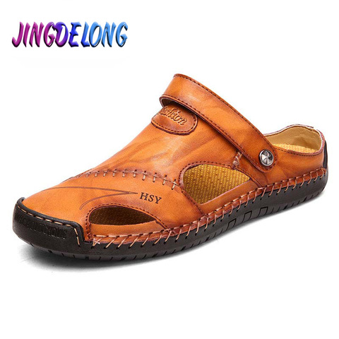 Sandalias clásicas de verano para hombre, zapatos de piel auténtica suaves transpirables, sandalias romanas para playa, zapatillas bohemias ► Foto 1/6