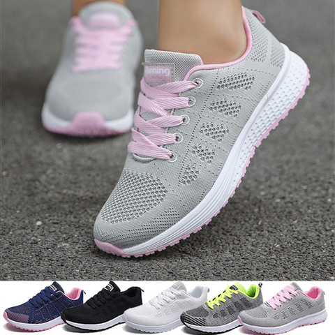 Zapatillas de Tenis para mujer, zapatillas deportivas blancas con cordones, zapatillas ligeras transpirables para mujer ► Foto 1/6