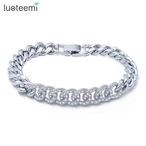 Marca LUOTEEMI joyería directo pulseras de brazalete de Europa de moda de lujo puro brillante Zircon para las mujeres de la boda al por mayor parte ► Foto 1/6