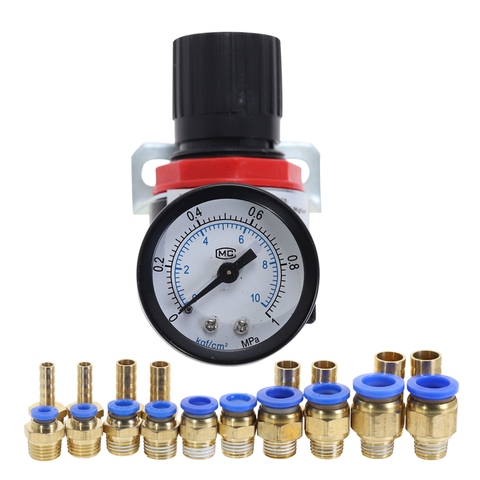 Válvula de reducción de regulador de presión de compresor de aire neumático, accesorios de conector, rosca BSP, AR2000, 1/4 pulgadas, 4MM, 6MM, 8MM, 10MM, 12MM ► Foto 1/6