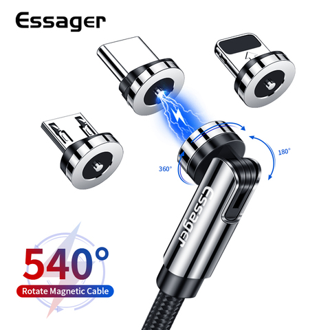 Essager-Cable magnético giratorio 540 grados para móvil, conector de carga rápida, cargador micro-USB tipo C para teléfono iPhone y Xiaomi ► Foto 1/6