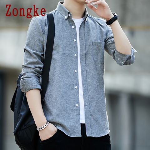 Zongke-Camiseta lisa de manga larga para hombre, ropa masculina ajustada de algodón Oxford, camisas informales de manga larga, M-5XL de marca a la moda, 2022 ► Foto 1/6