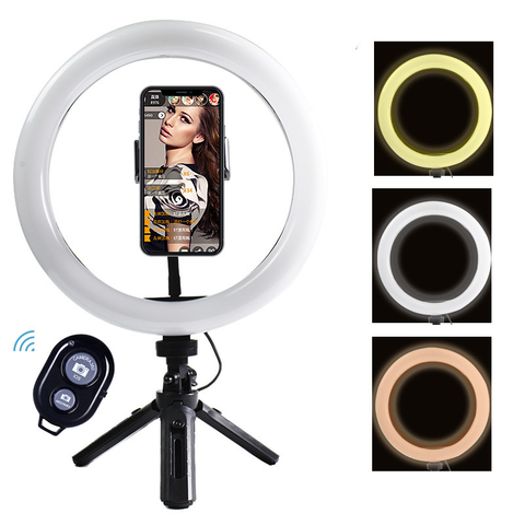 Anillo de luz Led portátil para selfis, trípode ajustable, iluminación de fotografía remota para teléfono, foto, lámpara de relleno, Youtube ► Foto 1/6