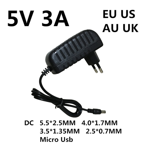 Adaptador de fuente de alimentación de 5 V CC, 3A, 3000MA, Micro Usb, CA/CC, enchufe para UE, EE. UU., AU, Reino Unido, cargador de 5 V voltios para Raspberry Pi Zero Tablet Pc, 1 Uds. ► Foto 1/2