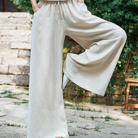 Pantalones chinos de algodón para mujer, ropa tradicional de Tai Chi, traje Tang, pantalones sueltos, uniforme de lino suave, Top de bolsillo, Yoga, Hanfu ► Foto 1/6