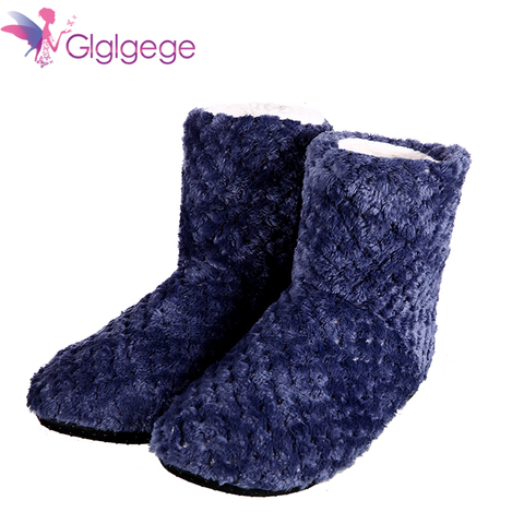 Glglgege, zapatos a cuadros cálidos para invierno de alta calidad, fondo suave, zapatos para interior del hogar, botas cálidas de felpa para interior, zapatos de suelo para mujer ► Foto 1/6