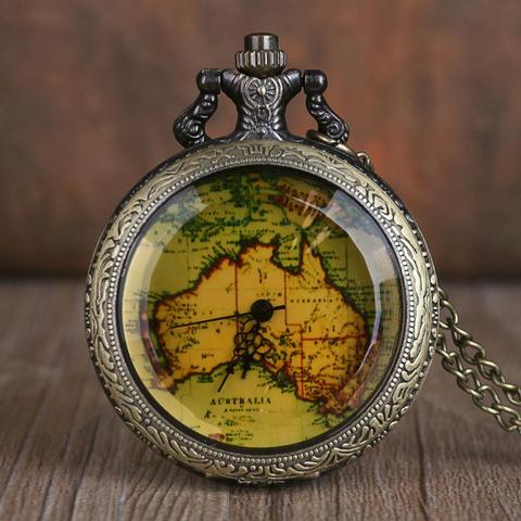 Reloj de bolsillo Retro Para hombre y mujer, diseño de mapa de Australia, cadena de bolsillo, collar, regalos colgantes ► Foto 1/5