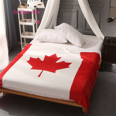 Rojo Canadá bandera británica/bandera americana manta de lana para sofá camas sofá Super suave Plaid colcha de cama ropa de cama ► Foto 1/6