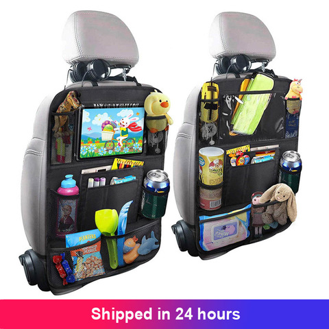 1PC organizador de asiento trasero de coche para niños asiento trasero Protector de la cubierta con pantalla táctil de la tableta titular patada esteras con bolsillo para juguetes ► Foto 1/6