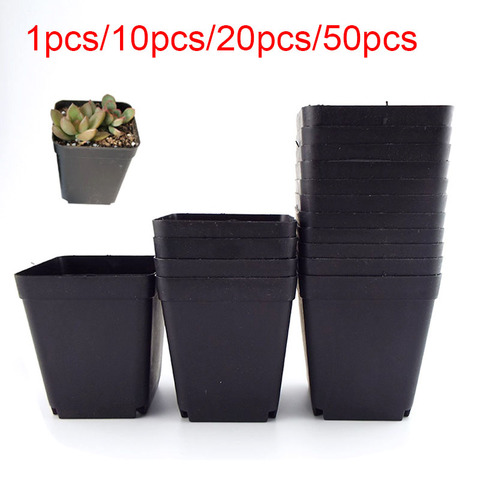 Maceta de plástico para plantas, macetas cuadradas pequeñas creativas para suculentas, decoración de Jardín de plantas, color negro, 8x7x5 CM ► Foto 1/6