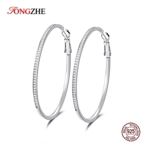 TONGZHE-pendientes de aro grande Plata de Ley 925 auténtica para mujer, aretes de oro amarillo, joyería Bohemia, venta al por mayor de fábrica ► Foto 1/6