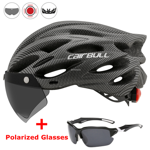 Casco de seguridad en ciclismo ultraligero para exteriores, luz trasera para motocicleta, visera de lente extraíble, Casco de Bicicleta de carretera de montaña ► Foto 1/6