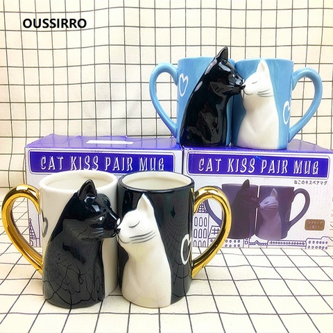 OUSSIRRO 2 unids/set beso taza con Gato de cerámica beso taza boda de Día de San Valentín, regalo de cumpleaños ► Foto 1/5