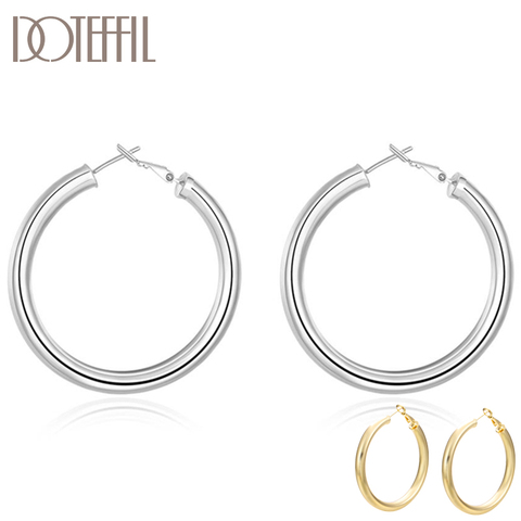 DOTEFFIL-pendientes de aro de Plata de Ley 925/oro de 50mm para mujer, redondos y lisos, joyería para fiesta y boda ► Foto 1/6