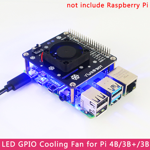 GPIO-ventilador de refrigeración Raspberry Pi 4, placa de expansión con luz LED fría, módulo de extensión GPIO para Raspberry Pi 4B/3B +/3B/3A + ► Foto 1/6