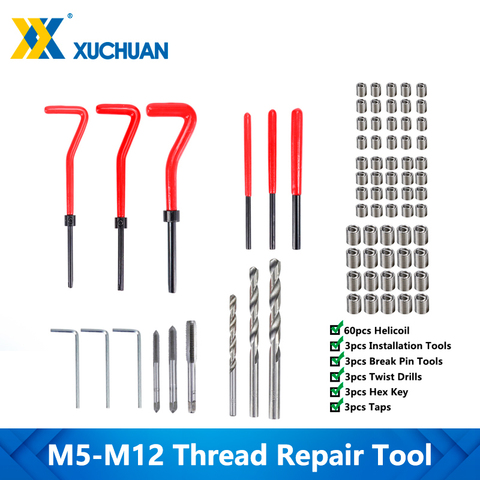 Kit de reparación de rosca métrica M5 M6 M8 M10 M12 herramienta de rosca llave inglesa insertos juego de taladro para restaurar herramientas de reparación dañadas ► Foto 1/6