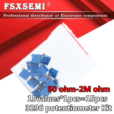 15 valores * 1 Uds = 15 Uds. Kit de potenciómetro ajustable de 3296W contiene 3296 50R 100R 200R 500R 1K 2K 5K 10K 20K 50K 100K 200K 1M 2M ohm ► Foto 1/6