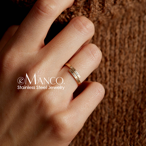 E-manco minimalista carta personalizada anillo para amante para siempre anillo de compromiso anillos ajustables de acero inoxidable para mujeres ► Foto 1/6