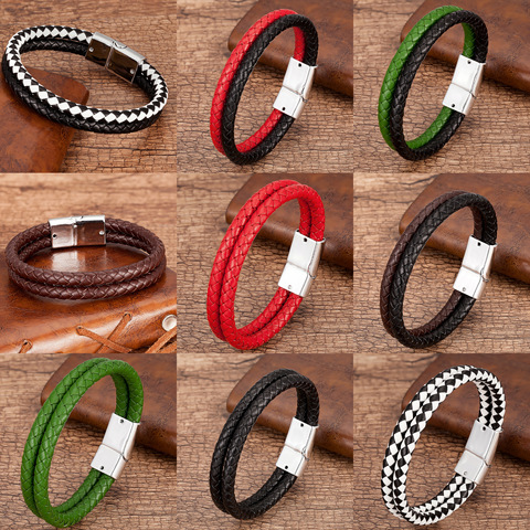 9 estilo de alta calidad de la pulsera de los hombres multicapas cuero genuino encanto pulseras blanco negro Metal Cierre magnético hombre joyería regalos ► Foto 1/6